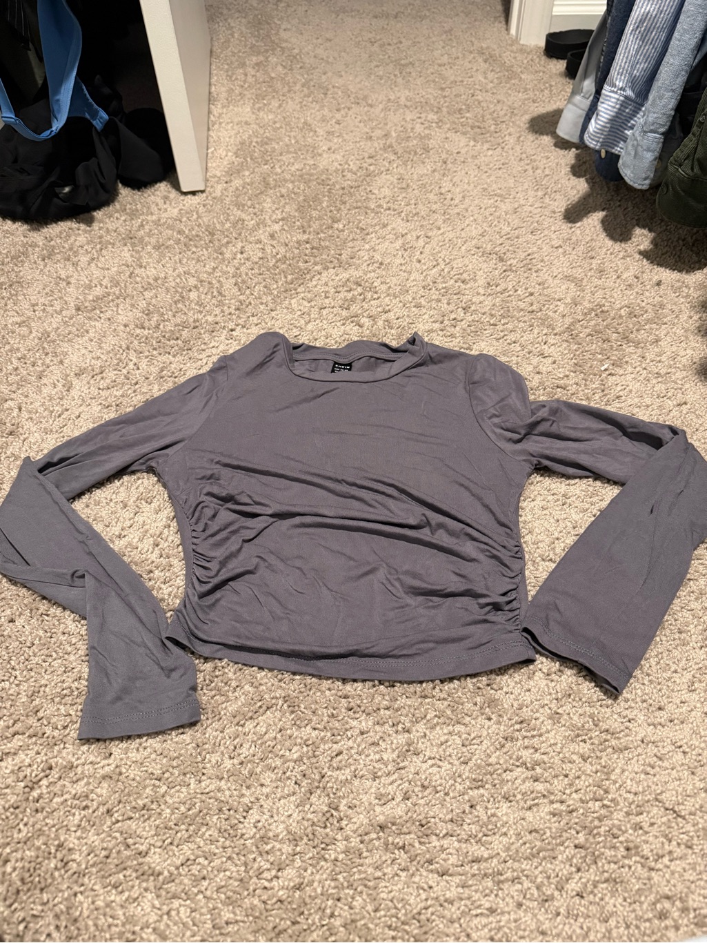 Shein Gray Long Sleeve Ruched Crop Top